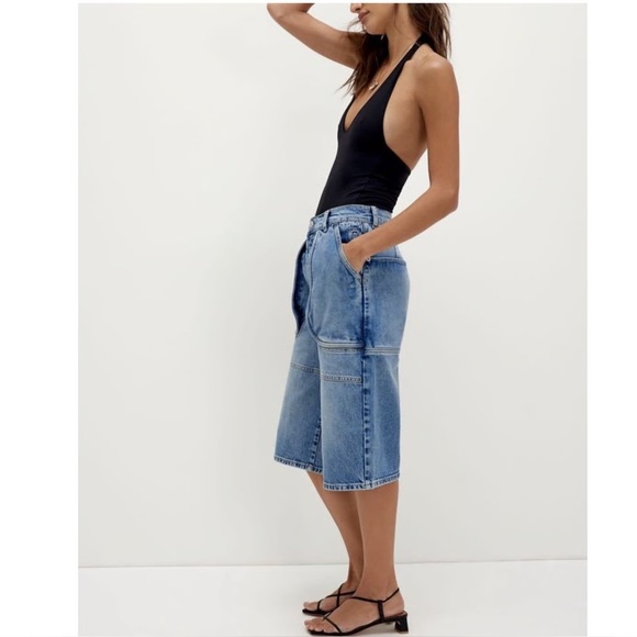 New We The Free Free People Havasu Slouchy Cropped Tahoe Blue Jeans Jorts Sz 24 - Picture 3 of 14